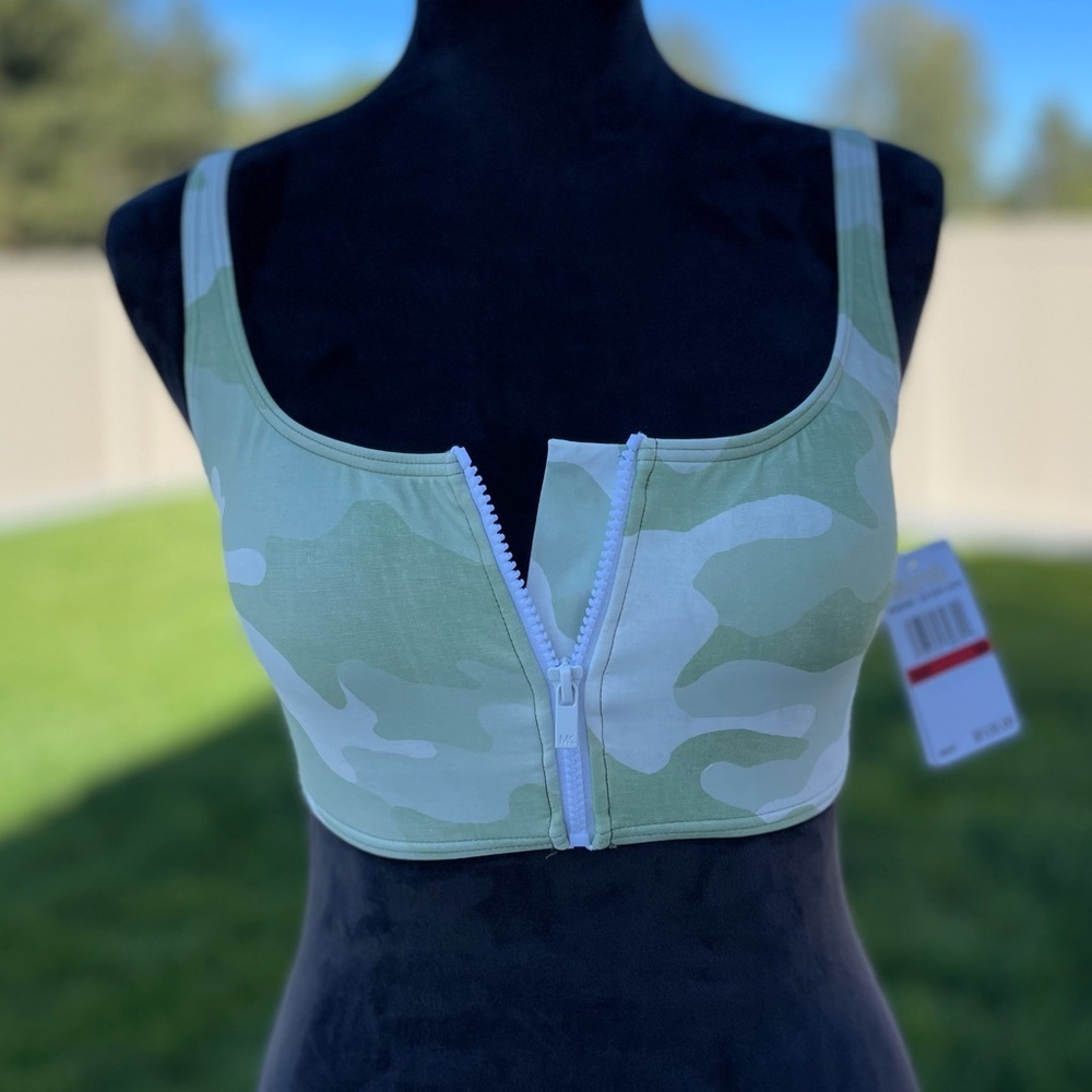 Michael Kors Zip Front Bralette Bikini Top - Camo - Picture 4 of 7